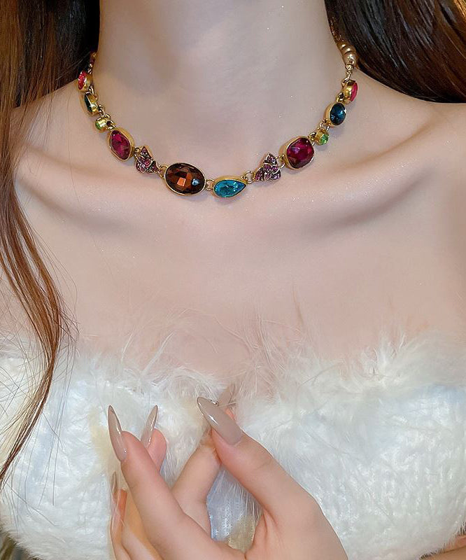 Beautiful Gold Agate Pearl Zircon Gem Stone Floral Collar Necklace