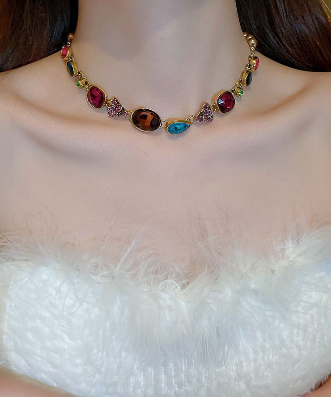 Beautiful Gold Agate Pearl Zircon Gem Stone Floral Collar Necklace