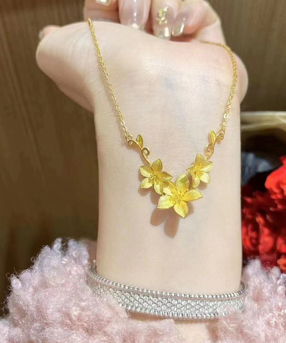 Beautiful Gold Stainless Steel Overgild Floral Princess Necklace