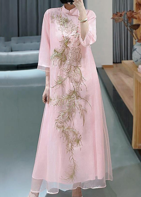 Beautiful Green Embroidered Button Cotton Long Dress