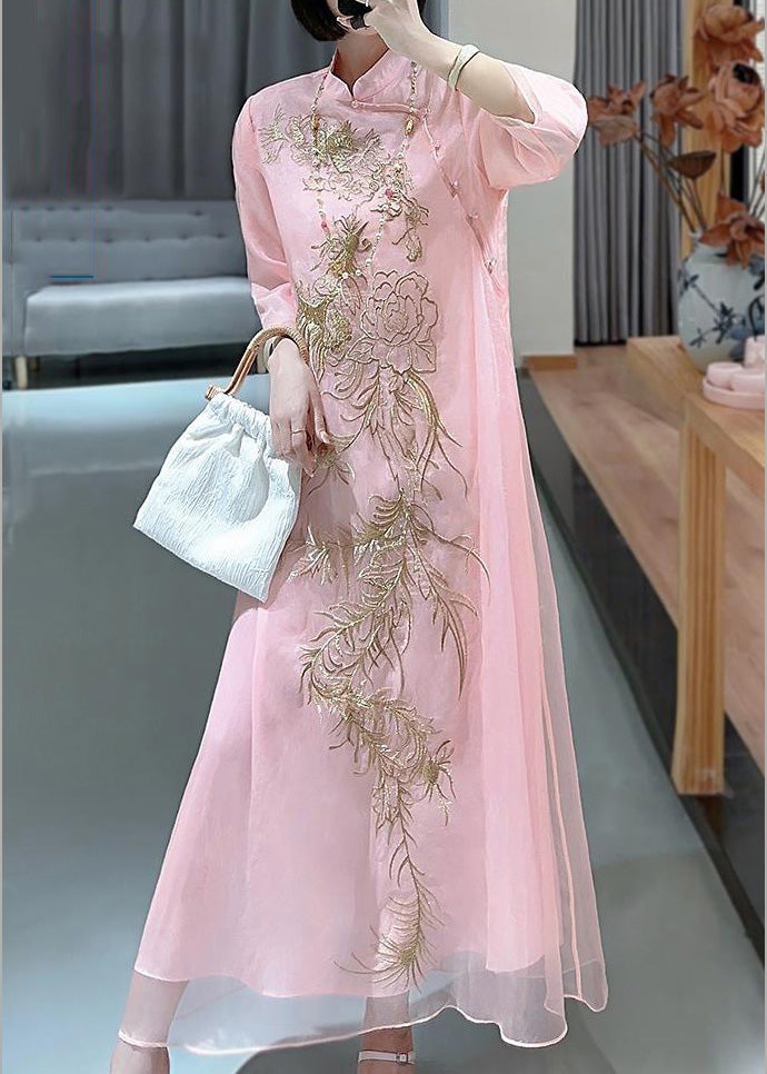 Beautiful Green Embroidered Button Cotton Long Dress