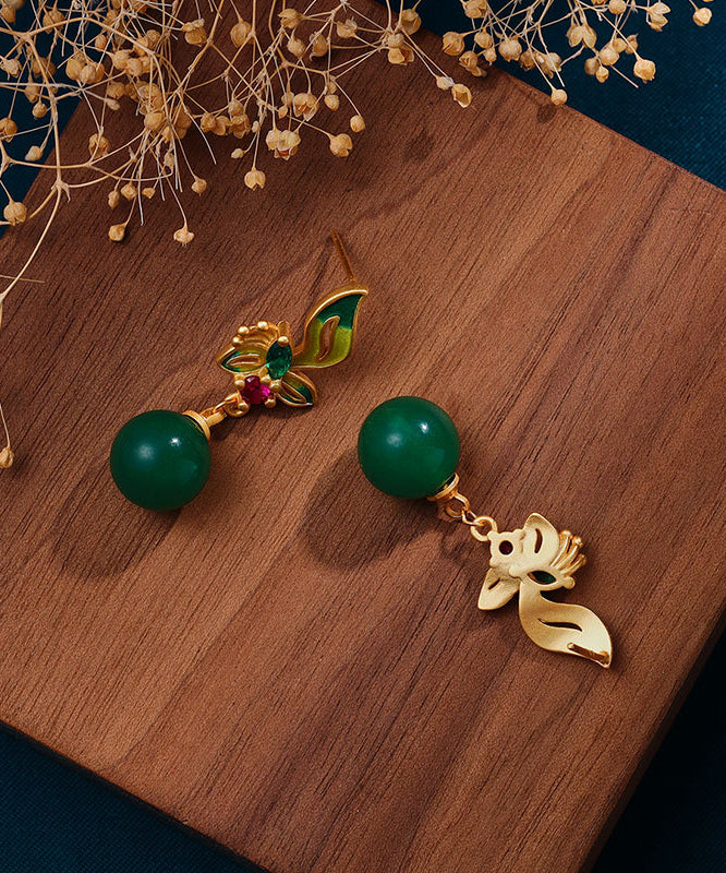 Beautiful Green Floral Agate Cloisonne Drop Earrings