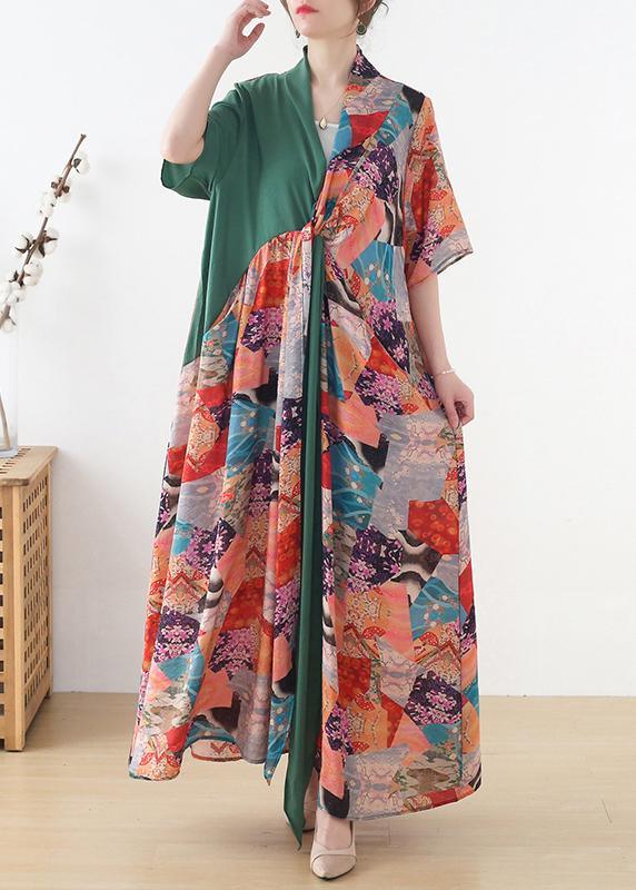 Beautiful Green Patchwork Print Vacation Summer Chiffon Dress - Omychic