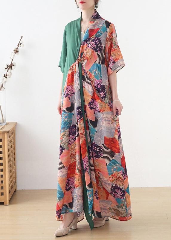 Beautiful Green Patchwork Print Vacation Summer Chiffon Dress - Omychic