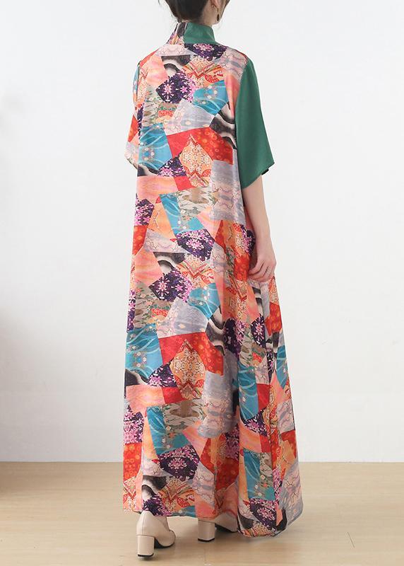 Beautiful Green Patchwork Print Vacation Summer Chiffon Dress - Omychic