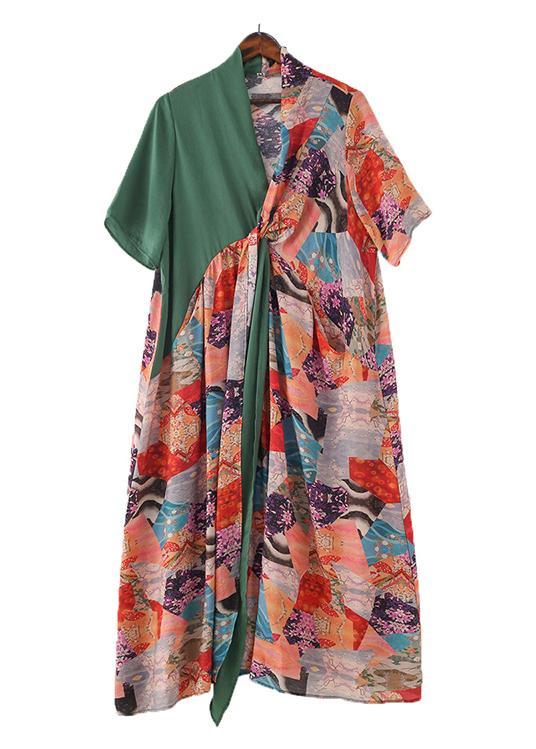 Beautiful Green Patchwork Print Vacation Summer Chiffon Dress - Omychic