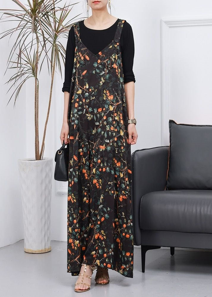 Beautiful Green Print Jumpsuit And T Shirt Silk Two Pieces Set Spring