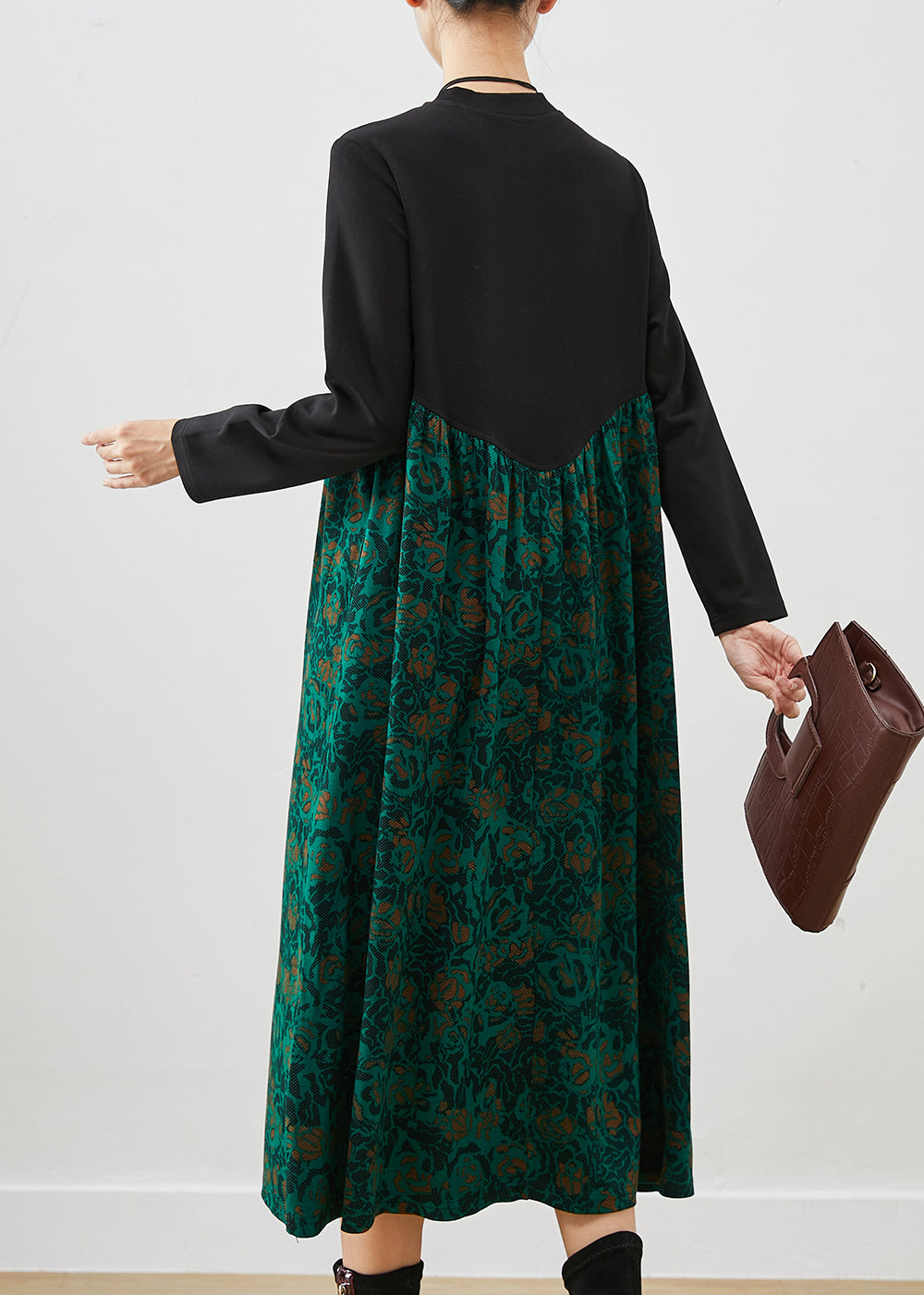 Beautiful Green Print Patchwork Cotton Maxi Dress Fall