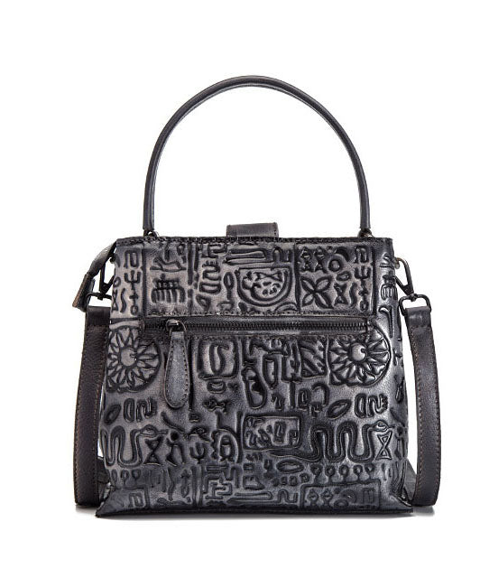 Beautiful Grey Oracle bone pattern Paitings Leather Satchel Handbag