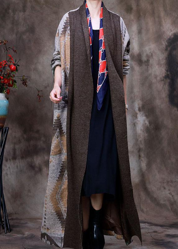Beautiful Grey Patchwork Print Knit woolen coats Winter - Omychic