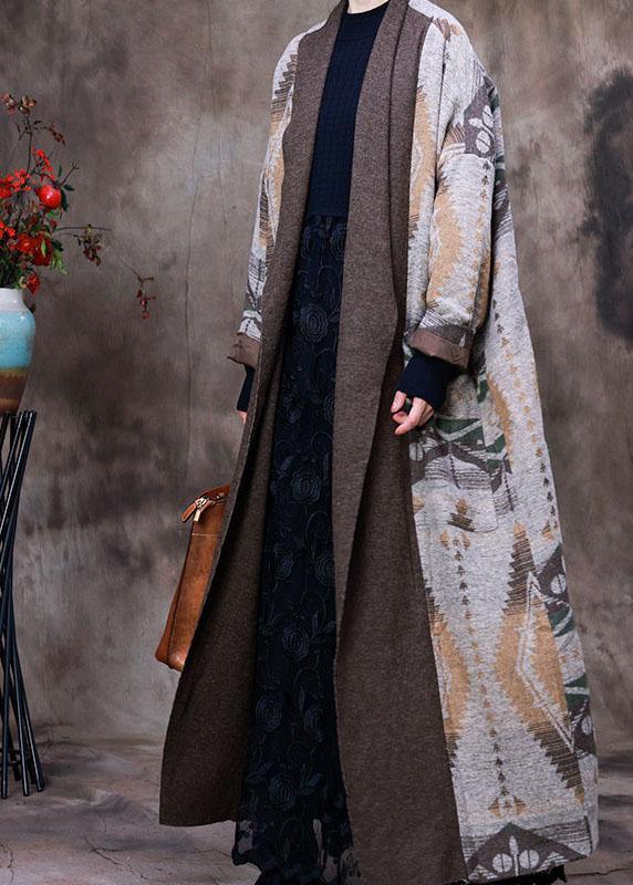 Beautiful Grey Patchwork Print Knit woolen coats Winter - Omychic