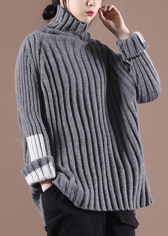 Beautiful Grey Turtleneck Side open Fall Cozy Sweater - Omychic