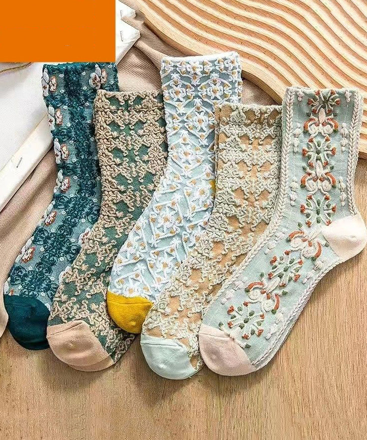 Beautiful Jacquard Cotton Mid Calf Socks