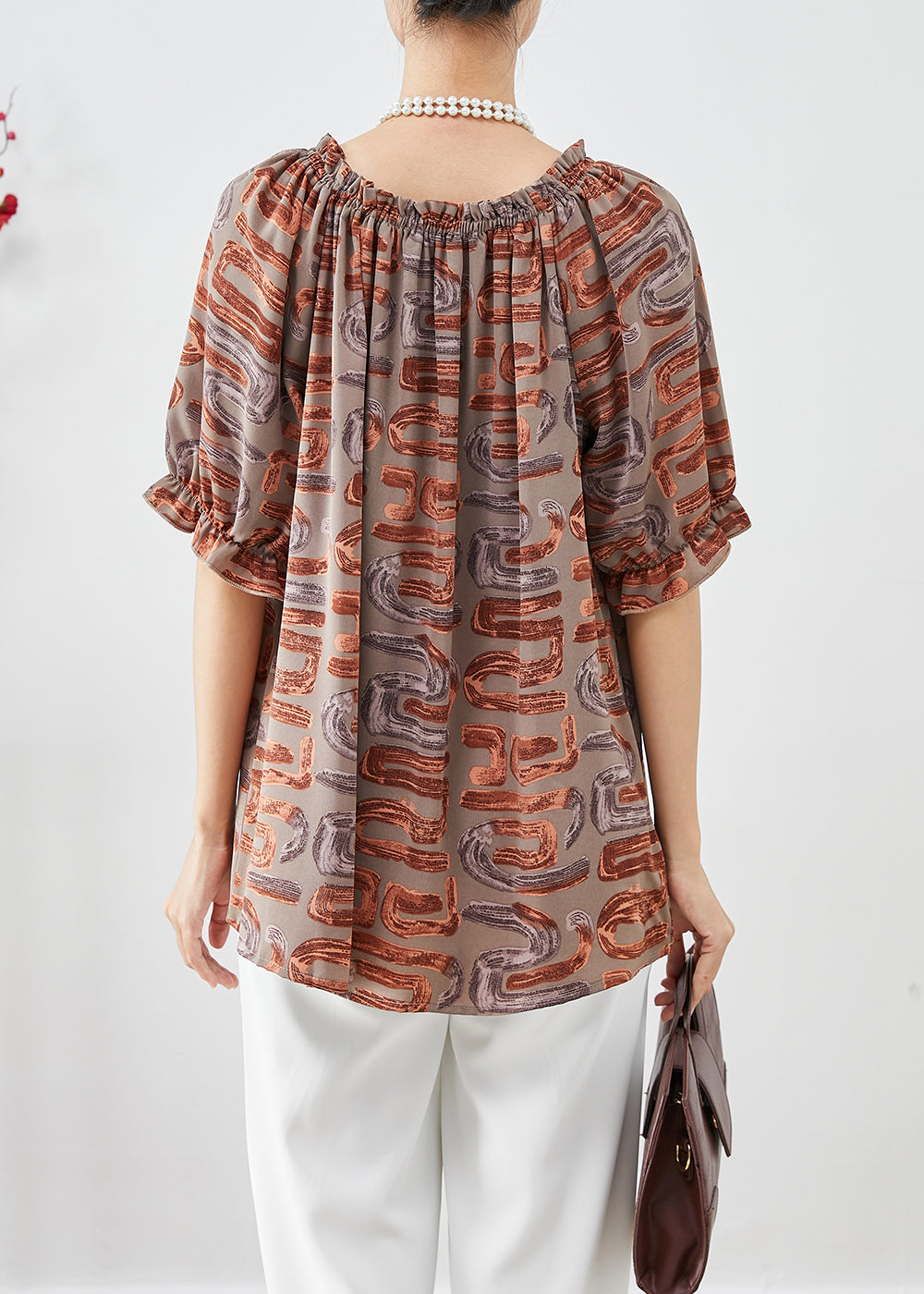 Beautiful Khaki Oversized Print Chiffon Blouse Tops Summer
