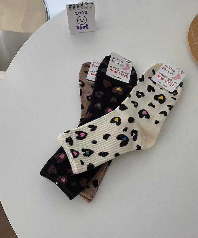 Beautiful Leopard Jacquard Warm Cotton Mid Calf Socks