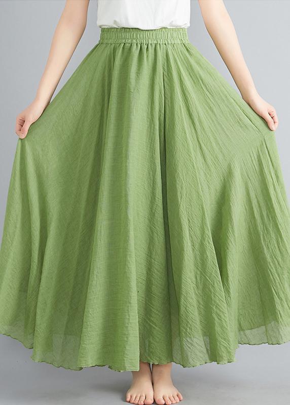 Beautiful Light Green Elastic Waist Summer Linen Cotton Skirts - Omychic