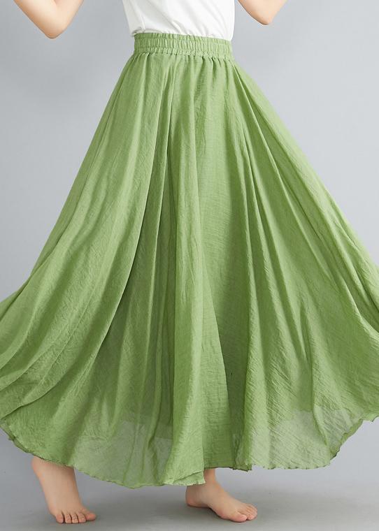 Beautiful Light Green Elastic Waist Summer Linen Cotton Skirts - Omychic