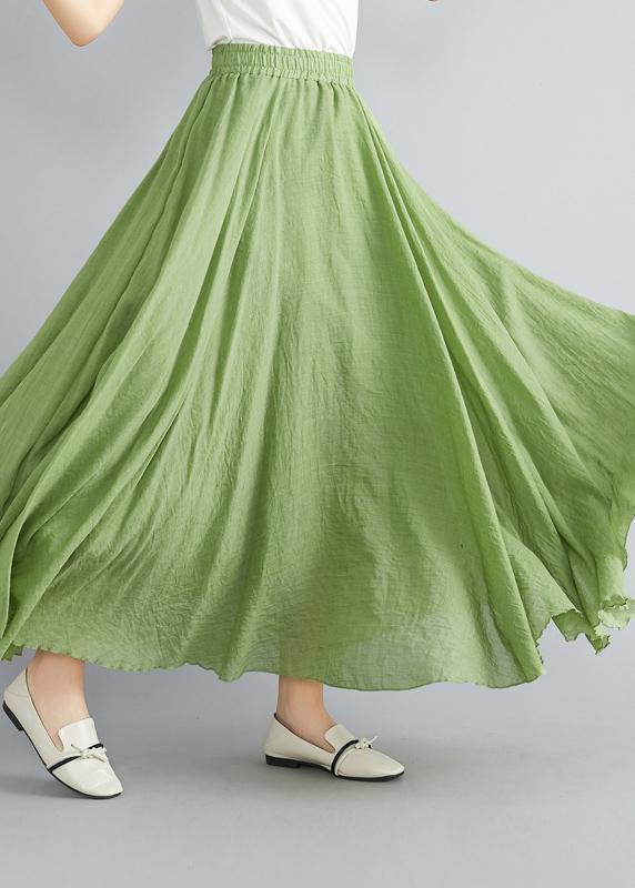 Beautiful Light Green Elastic Waist Summer Linen Cotton Skirts - Omychic