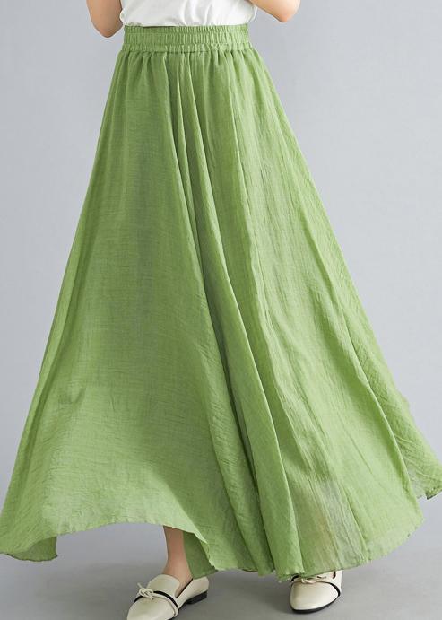 Beautiful Light Green Elastic Waist Summer Linen Cotton Skirts - Omychic