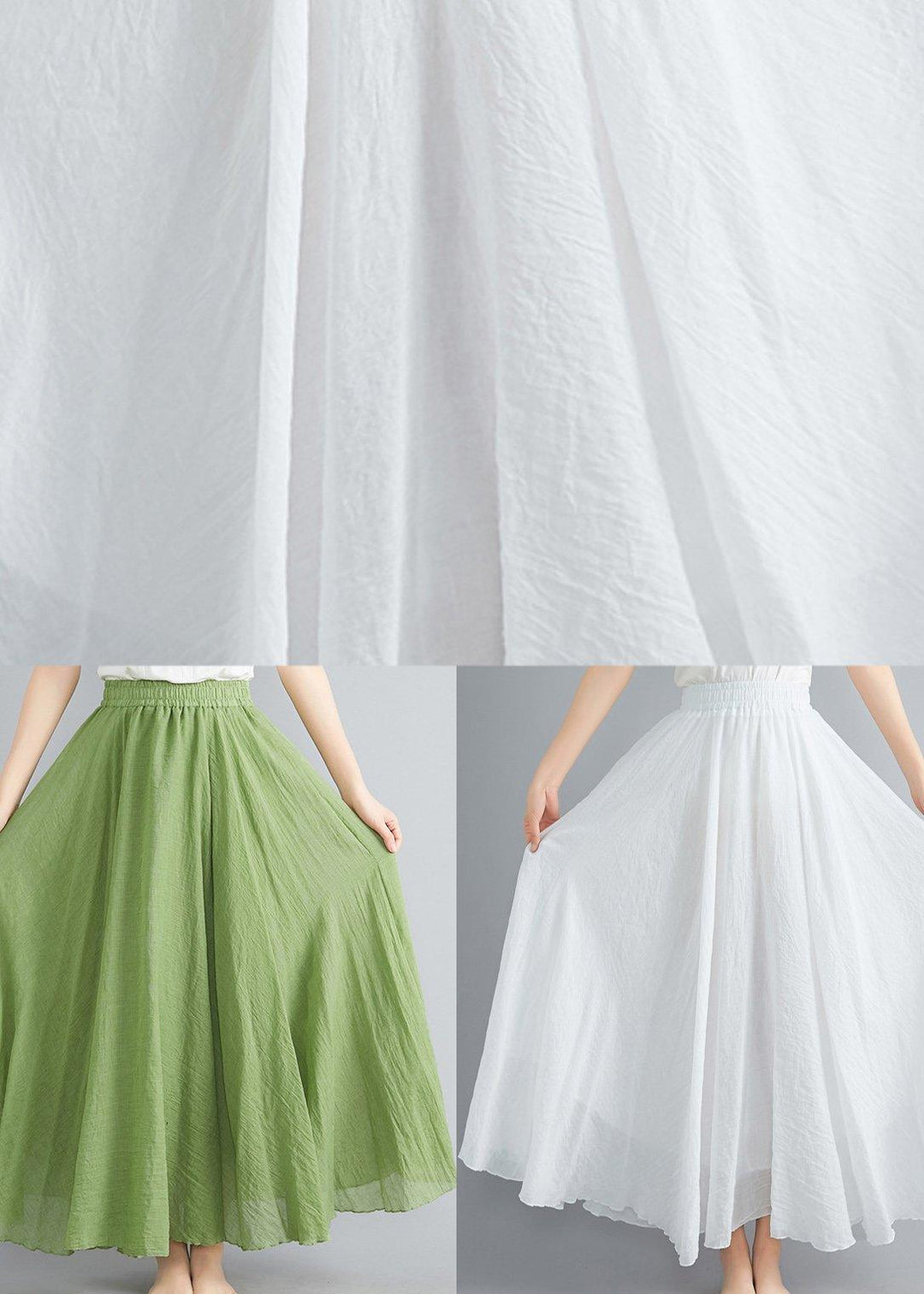 Beautiful Light Green Elastic Waist Summer Linen Cotton Skirts - Omychic