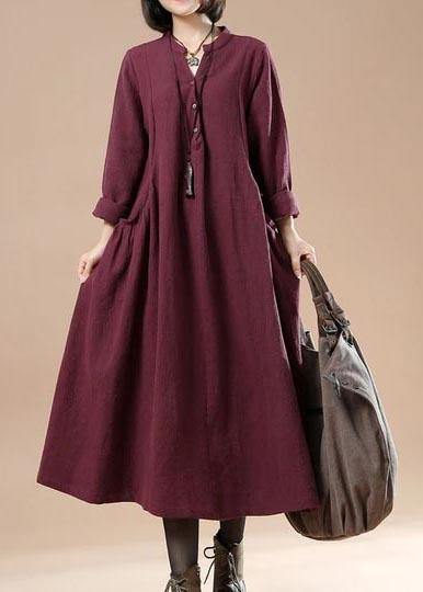 Beautiful Linen Dress Omychic Casual Solid Color Loose Pocket Dress - Omychic