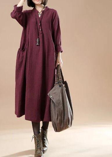 Beautiful Linen Dress Omychic Casual Solid Color Loose Pocket Dress - Omychic
