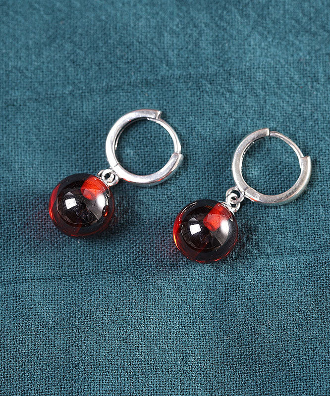 Beautiful Mulberry Sterling Silver Inlaid Garnet Drop Earrings