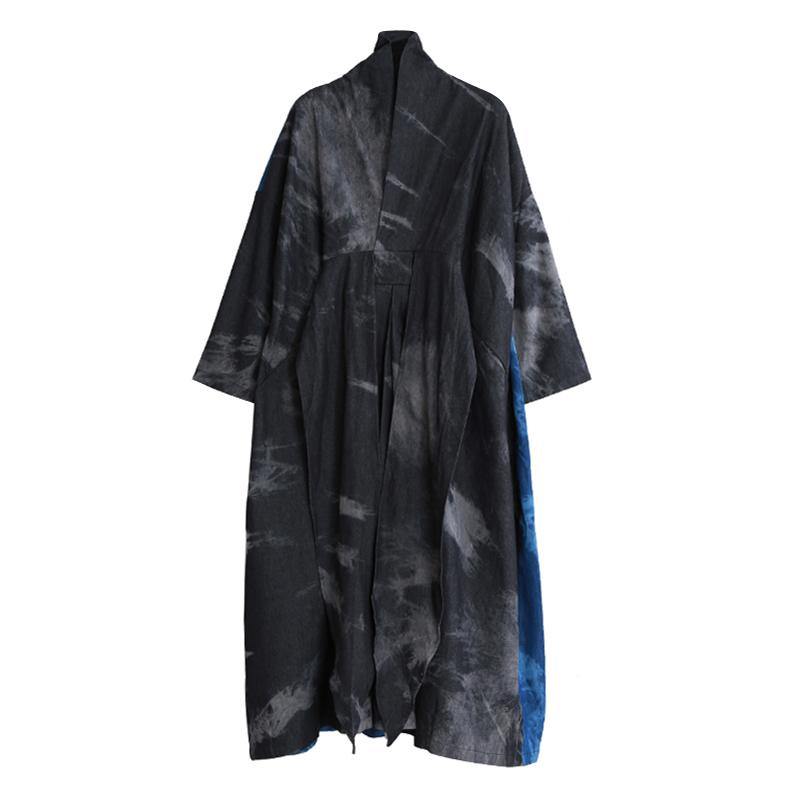 Beautiful Multiple ways of wearing  cotton Long Shirts Catwalk gray patchwork Maxi Dress fall - Omychic