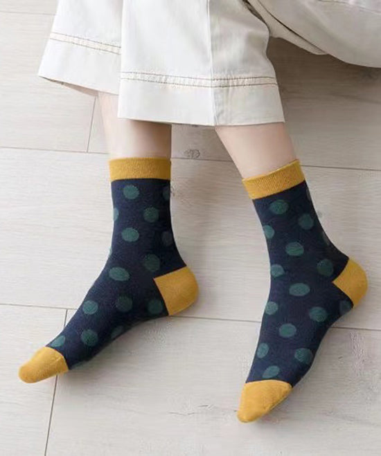 Beautiful Navy Dot Jacquard Comfy Cotton Crew Socks