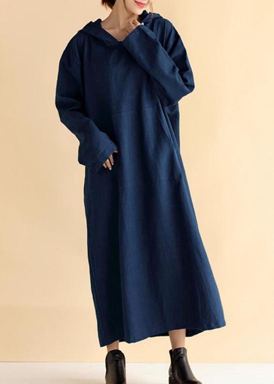 Beautiful Navy Tunic Hooded Pockets Traveling Spring Dresses - Omychic