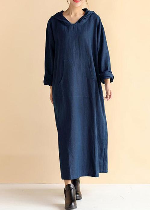 Beautiful Navy Tunic Hooded Pockets Traveling Spring Dresses - Omychic