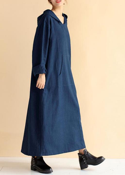 Beautiful Navy Tunic Hooded Pockets Traveling Spring Dresses - Omychic