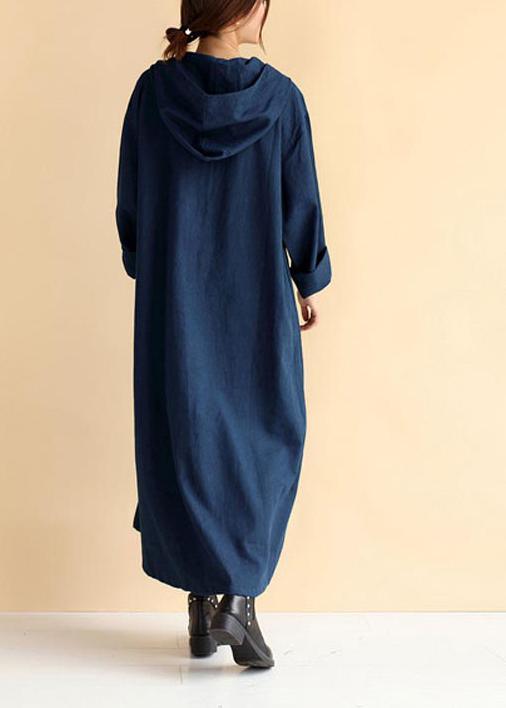 Beautiful Navy Tunic Hooded Pockets Traveling Spring Dresses - Omychic
