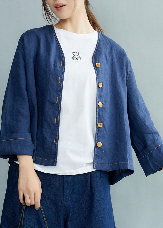 Beautiful Navy V Neck Button Fall Long sleeve Coat - Omychic