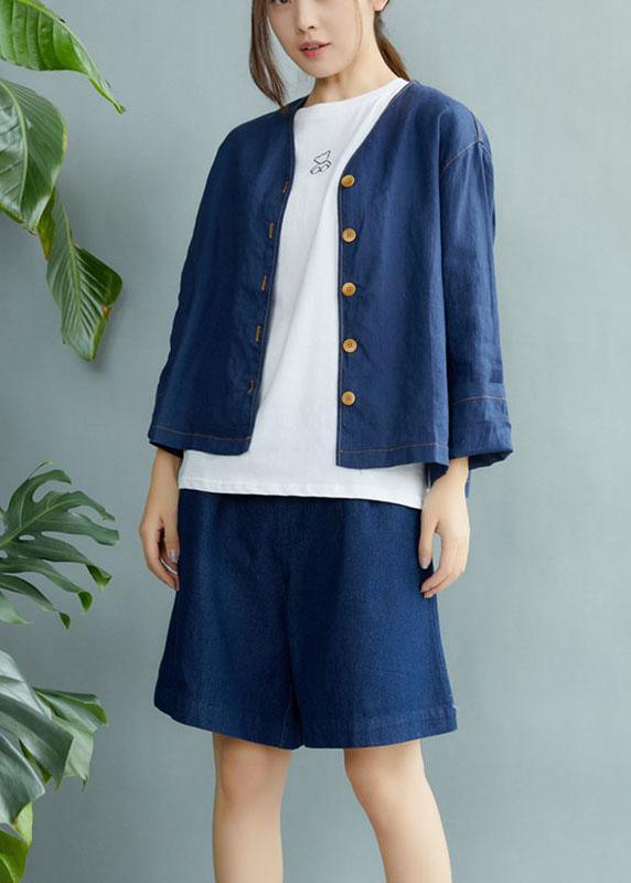 Beautiful Navy V Neck Button Fall Long sleeve Coat - Omychic