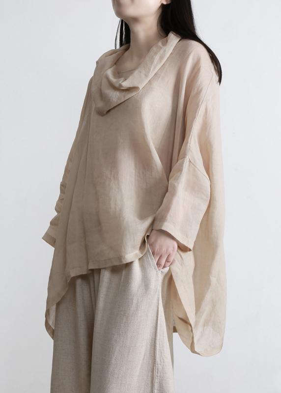 Beautiful Nude Turtle Neck Batwing Sleeve Two Piece Set Women Clothing Summer Linen - Omychic