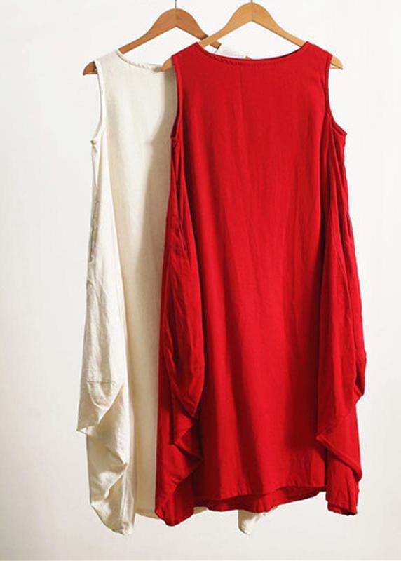 Beautiful O Neck Asymmetric Summer Tunics Pattern Red Maxi Dresses - Omychic