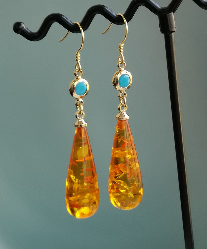 Beautiful Orange Amber Water Drop Drop Earrings