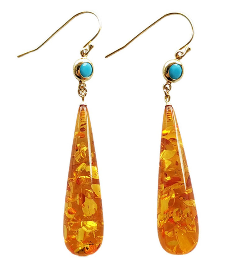 Beautiful Orange Amber Water Drop Drop Earrings