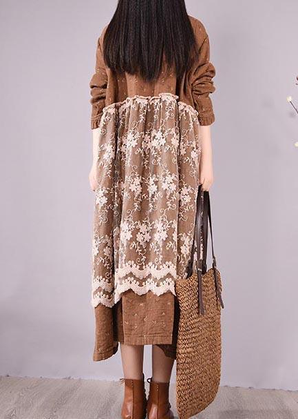 Beautiful Patchwork Lace Spring Clothes For Women Catwalk Chocolate Print Long Dresses - Omychic