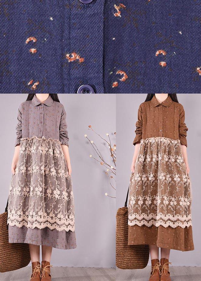 Beautiful Patchwork Lace Spring Clothes For Women Catwalk Chocolate Print Long Dresses - Omychic