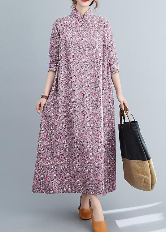 Beautiful Pink Print Cotton Oriental Spring Long Dress - Omychic