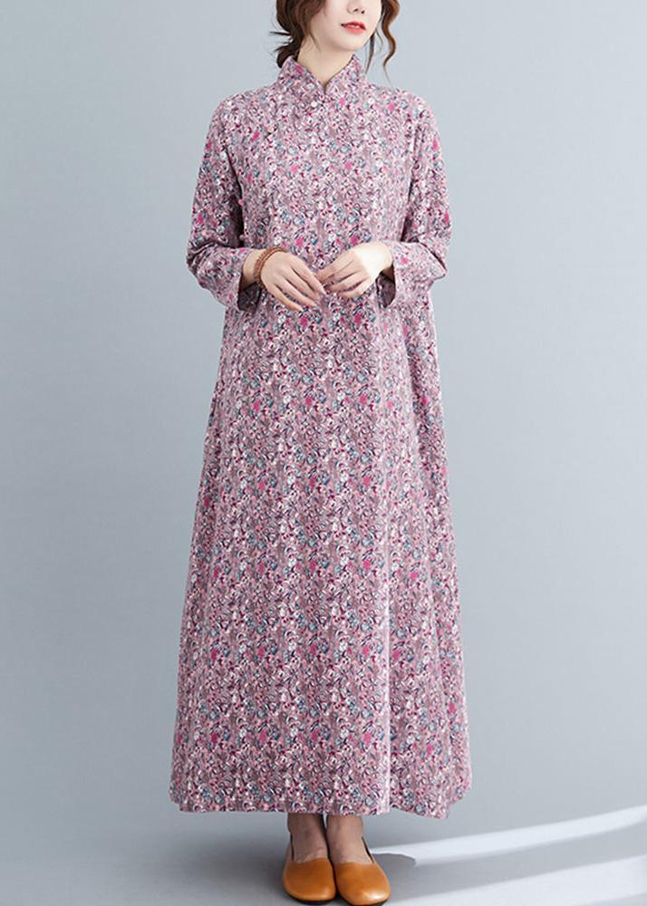Beautiful Pink Print Cotton Oriental Spring Long Dress - Omychic