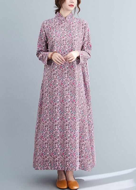 Beautiful Pink Print Cotton Oriental Spring Long Dress - Omychic