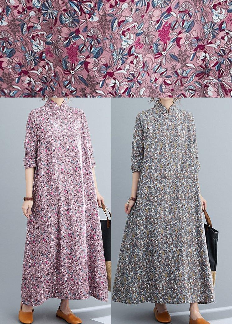 Beautiful Pink Print Cotton Oriental Spring Long Dress - Omychic