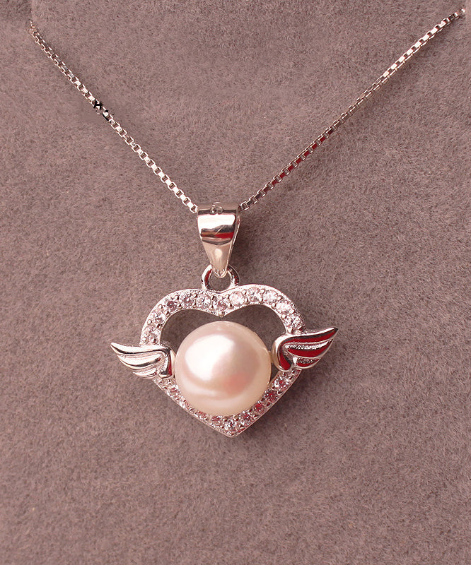 Beautiful Pink Sterling Silver Overgild Pearl Zircon Pendant Necklace