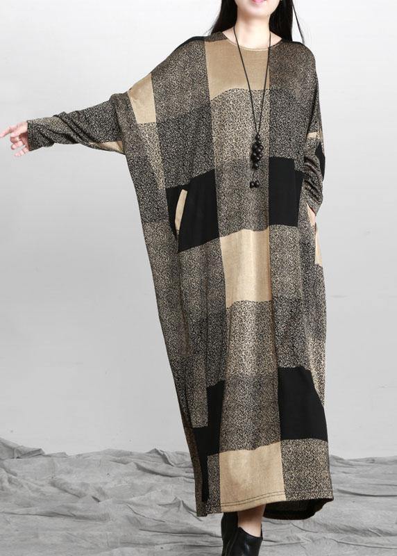 Beautiful Plaid Pockets Long sleeve Maxi Dresses Fall - Omychic