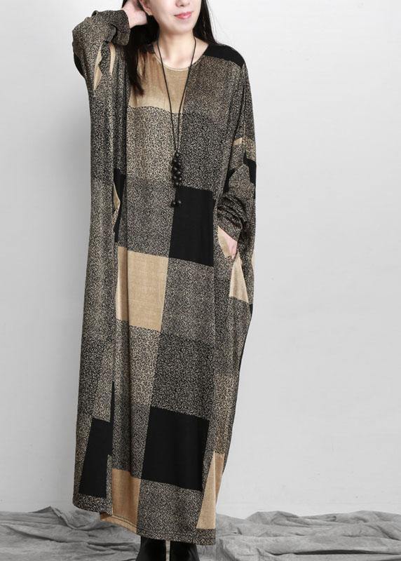 Beautiful Plaid Pockets Long sleeve Maxi Dresses Fall - Omychic