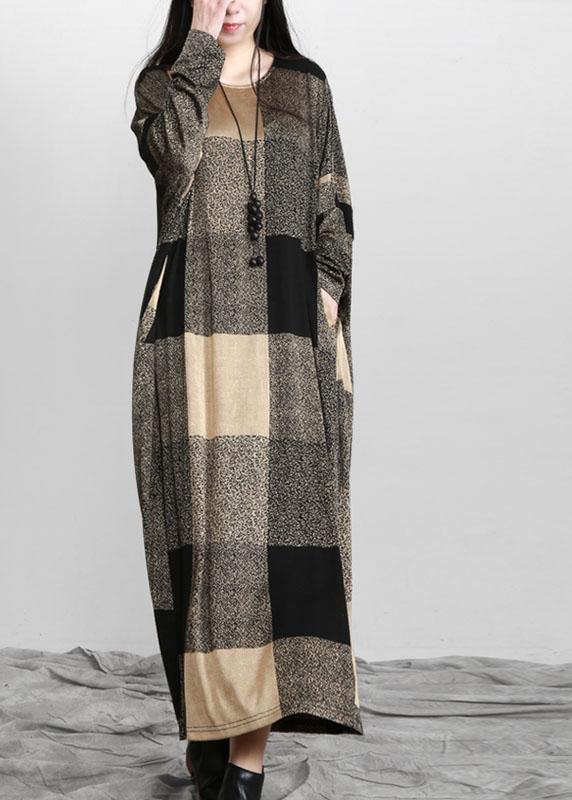 Beautiful Plaid Pockets Long sleeve Maxi Dresses Fall - Omychic