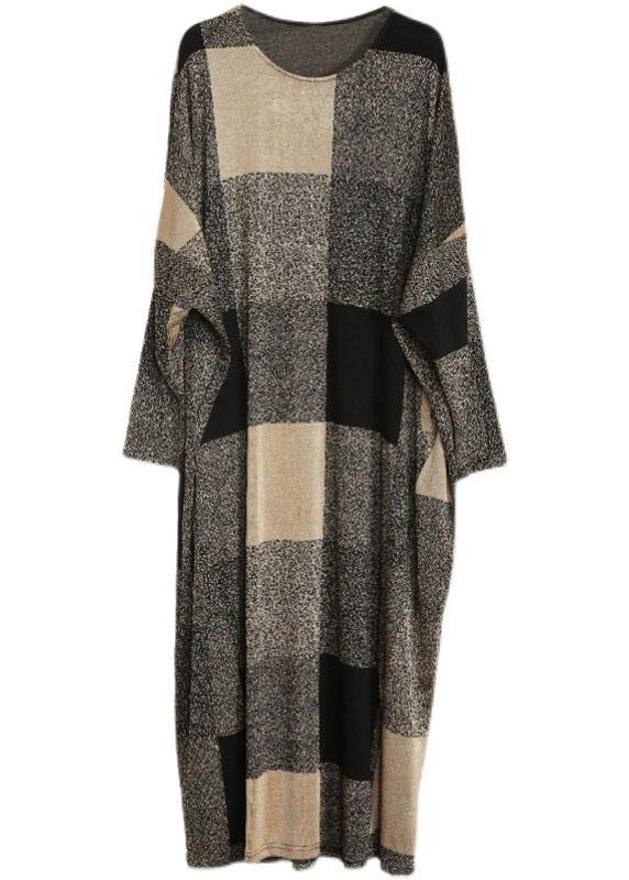 Beautiful Plaid Pockets Long sleeve Maxi Dresses Fall - Omychic